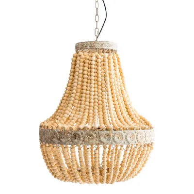 Large Wooden Pendant Light Beaded Chandelier