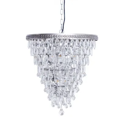 Large Brushed Silver Finish Rainfall Chandelier With Clear Crystals