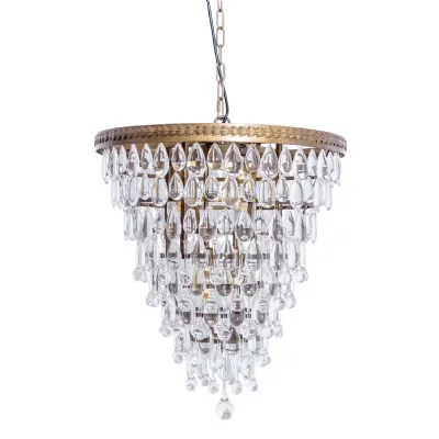 Large Bronze Gold Finish Rainfall Chandelier With Clear Crystals