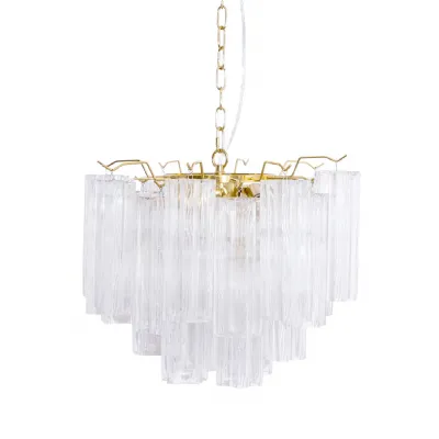 Brass With Multi Clear Waved Cylinder Glass Chandelier