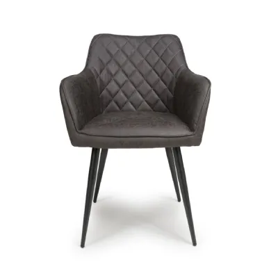 Antique Grey Quilted Leather Carver Dining Chair