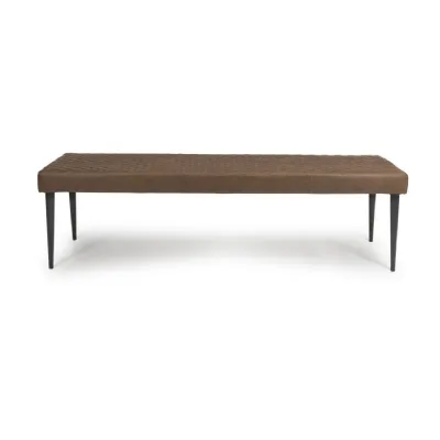 Tan Brown Diamond Stitched Leather Dining Bench Black Legs