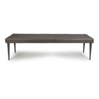 Grey Leather Diamond Stitched Dining Bench Black Legs