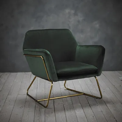 Green Velvet Upholstered Armchair with Gold Frame and Black Metal Legs