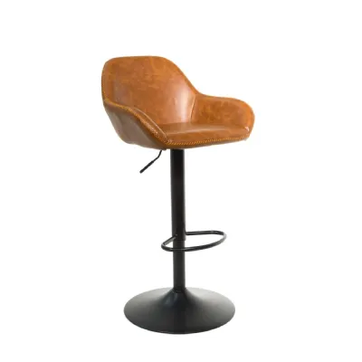 Modern Tan PU Leather Gas Lift Swivel Barstool with Steel Base