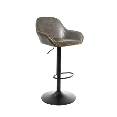 Modern Grey PU Leather Gas Lift Swivel Barstool with Steel Base