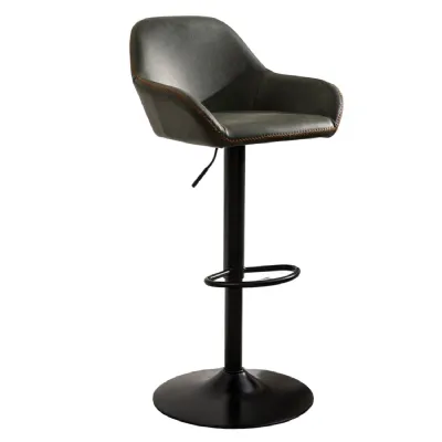 Modern Green Vegan Leather Gas Lift Curved Barstool with Steel Base