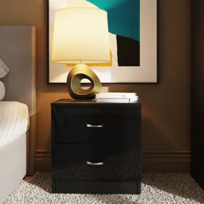 Chilton 2 Drawer Bedside Cabinet Black Gloss Front