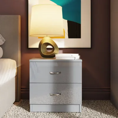 Chilton 2 Drawer Bedside Cabinet Grey Gloss Front