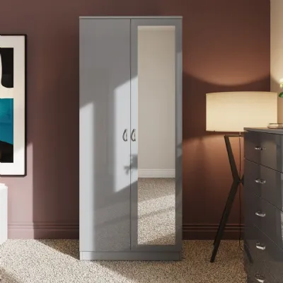 Chilton 2 Door Wardrobe With Mirror Grey Gloss Front