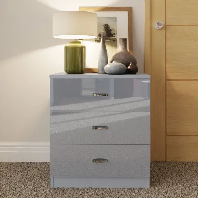 Chilton 3 Drawer Chest Of Drawers Grey Gloss Front