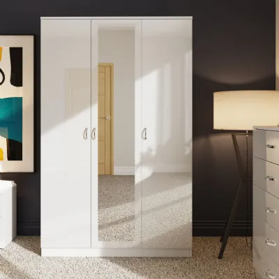 Chilton 3 Door Wardrobe With Mirror White Gloss Front