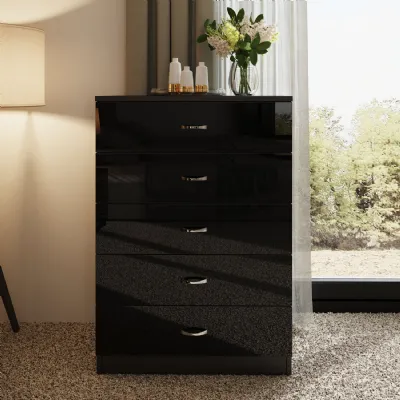 Chilton 5 Drawer Chest Of Drawers Black Gloss Front