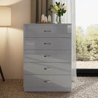Chilton 5 Drawer Chest Of Drawers Grey Gloss Front