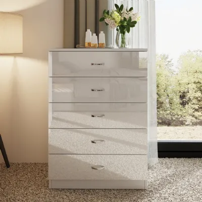 Chilton 5 Drawer Chest Of Drawers White Gloss Front