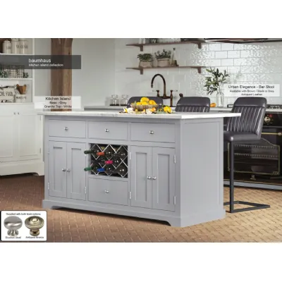 Grey Kitchen Island With White Marble Worktop