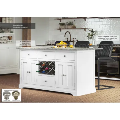 White Kitchen Island With Grey Granite Worktop