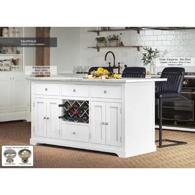White Kitchen Island With White Marble Worktop