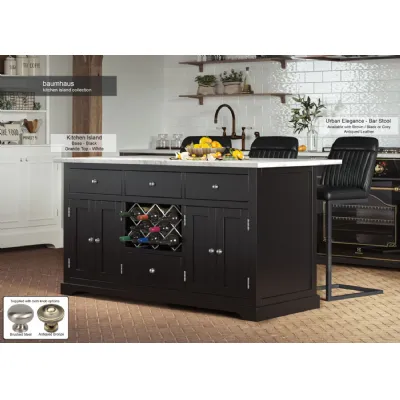 Black Kitchen Island With White Marble Worktop