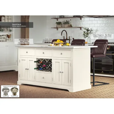 Cream Kitchen Island With White Marble Worktop