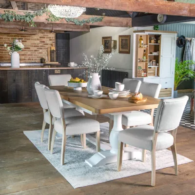 White Wood Extending Dining Table with Oak Top 160 to 210cm
