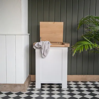 White Wood Laundry Box with Oak Flip Lid