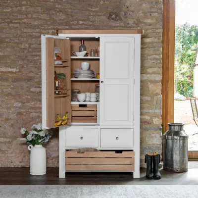 White and Oak Wood 2 Door 2 Drawer Double Kitchen Larder
