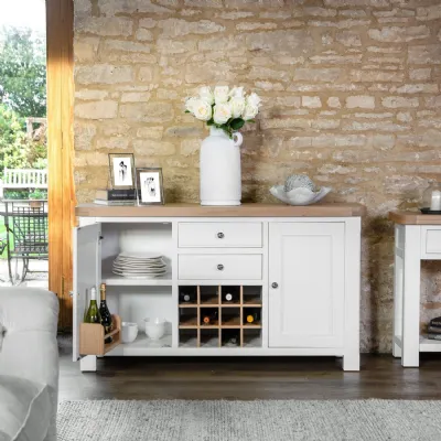White Wood 2 Door 2 Drawer Sideboard with Wine Rack
