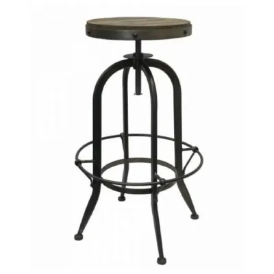 Matt Black Vintage Style Adjustable Stool With Wood Seat