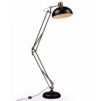 Matt Black and Vintage Copper Angled Desk Style Floor Lamp