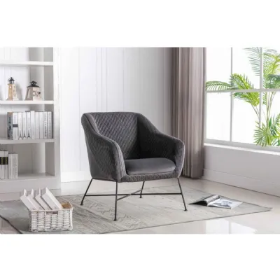 Dark Grey Fabric Accent Arm Chair Black Metal Legs