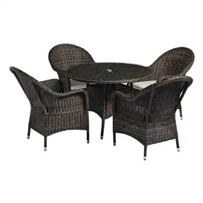 Cloe Brown Weave Rattan Dining Table And 4 Chairs