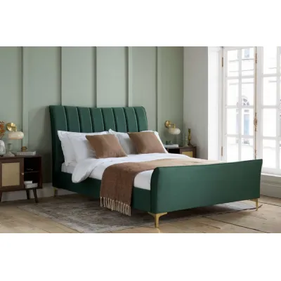 Green Fabric 5ft King Size Bed Pleated Headboard