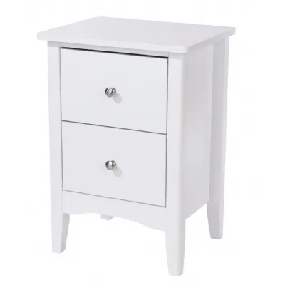 White Wooden 2 Petite Drawer Bedside Cabinet