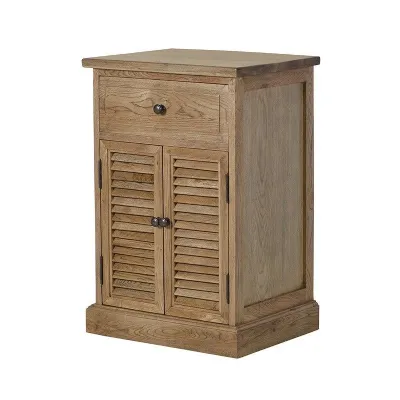 Medium Oak 1 Drawer Bedside Cabinet Lamp Table Louvered Doors and Shelf