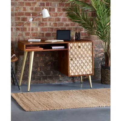 Mango Wood 1 Door 1 Drawer Two Tone Desk Scandinavian Legs