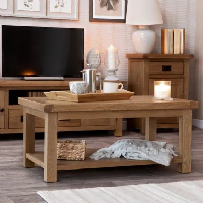 Medium Oak Rectangular Coffee Table with Shelf