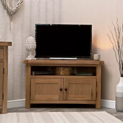 Oak 2 Door Corner TV Unit