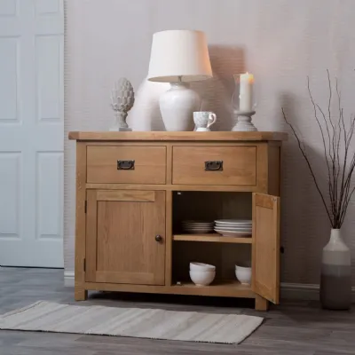 Oak Rustic 2 Door 2 Drawer Sideboard Cabinet