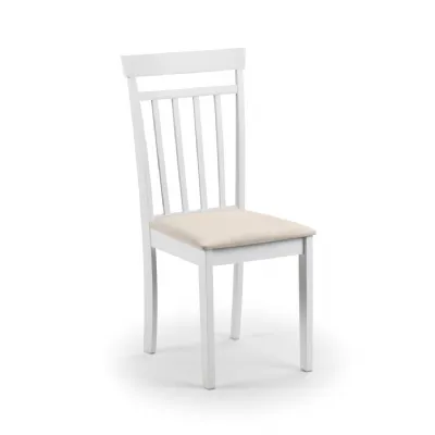 White High Back Dining Chair with Beige Upholstered Seat
