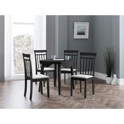 Black Lacquered Round Drop Leaf Dining Table with Foldaway Sides