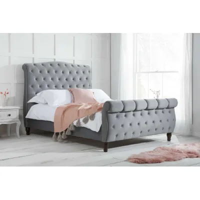 Grey Fabric 6ft Super King Size Bed with Buttoned Headboard