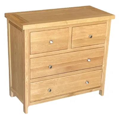 Oak Lacquered Finish 2 Over 2 Chest of Drawers