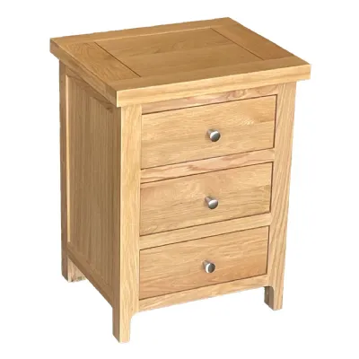 Oak Lacquered Finish 3 Drawer Bedside Cabinet