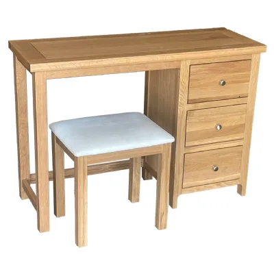 Oak Lacquered Finish 3 Drawer Dressing Table with Stool