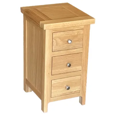 Oak Lacquered Finish 3 Drawer Narrow Bedside Cabinet