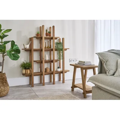 Solid Wood Medium Bookcase with Sculpted Open Display Shelves