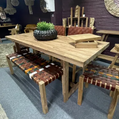 Artisan Frame Solid Wood Bench Style 6 Seater Rectangular Dining Table