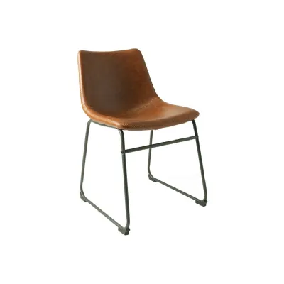 Industrial Tan Vegan Leather Scoop Seat Dining Chair with Steel Base