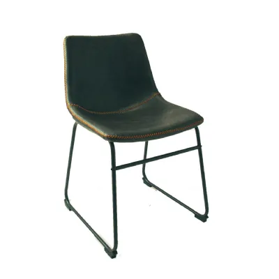Industrial Grey Vegan Leather Scoop Seat Dining Chair with Steel Base